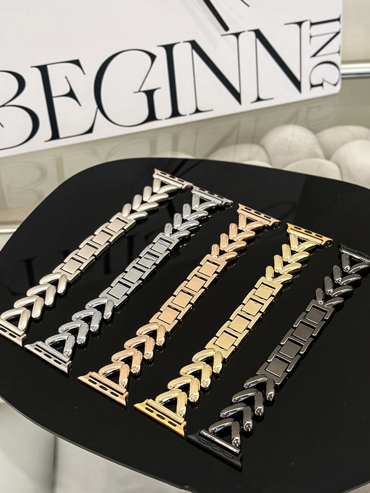 Bracelle Chevron V-Link Metal Band for Apple Watch — Power Dressing for Your Wrist, 5 Colors, 38–49mm