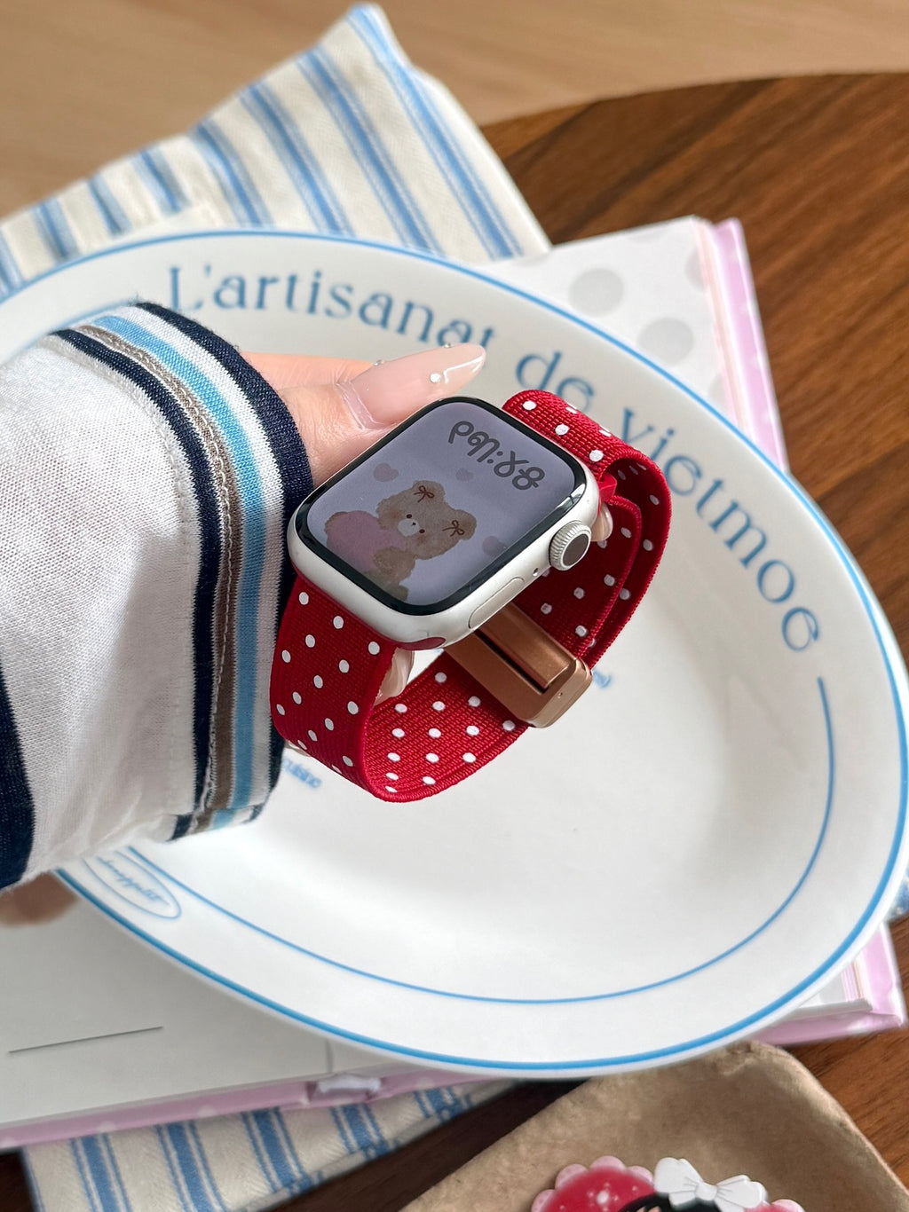 Polka Dot Nylon Watch Band for Apple Watch — Magnetic Clasp, Soft Stretchy Knit, Fits 38–49mm