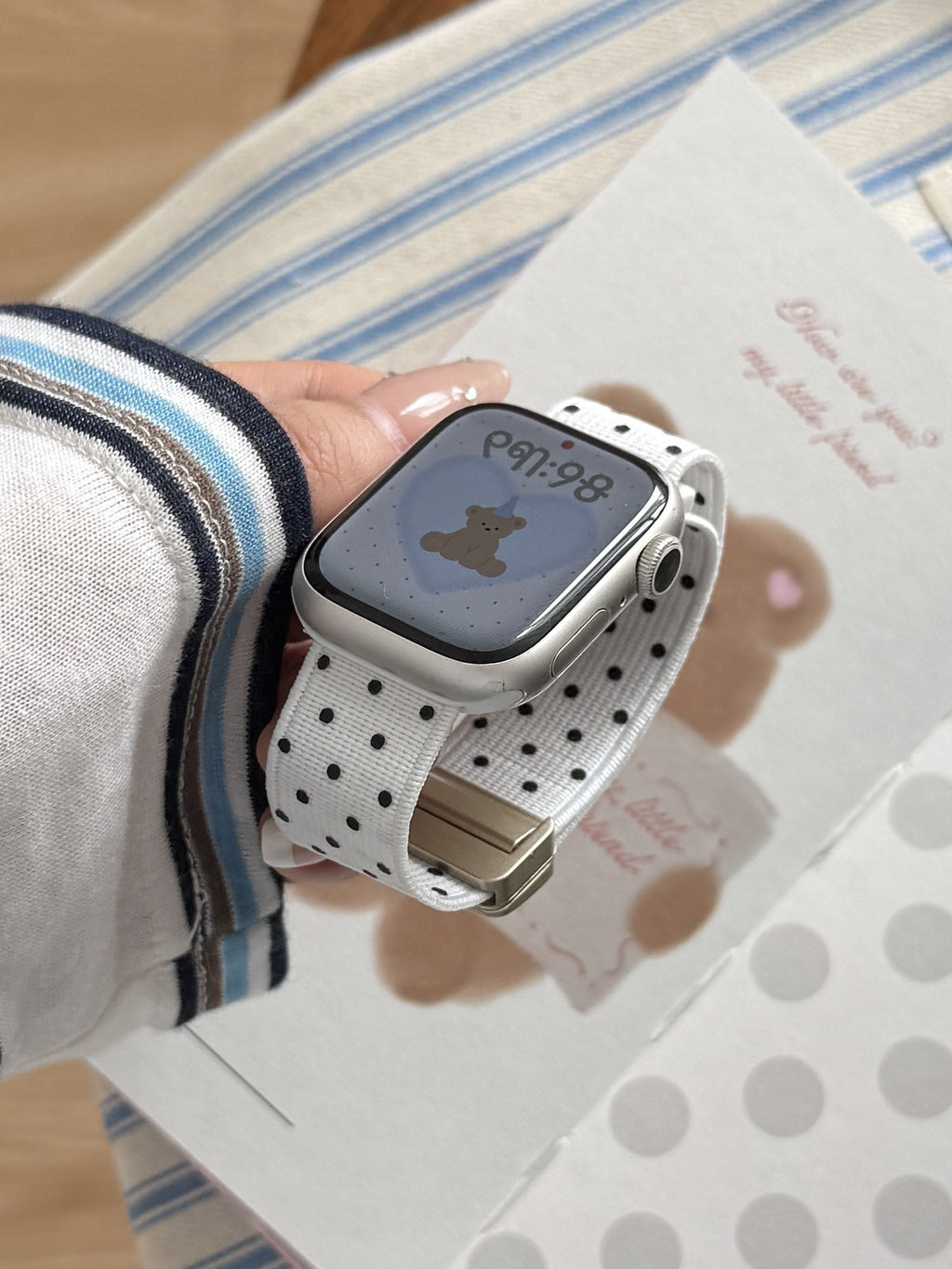 Polka Dot Nylon Watch Band for Apple Watch — Magnetic Clasp, Soft Stretchy Knit, Fits 38–49mm