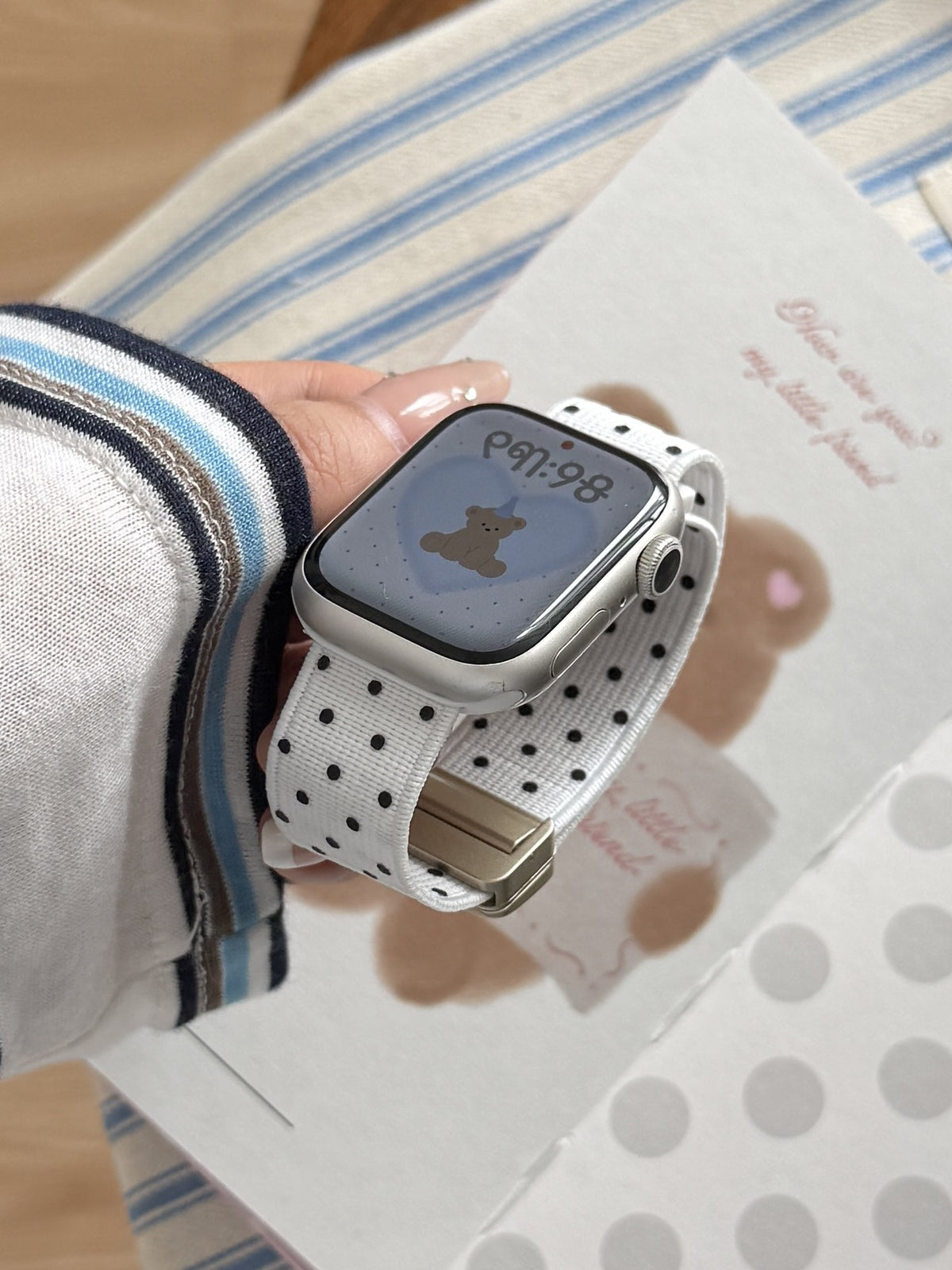 Polka Dot Nylon Watch Band for Apple Watch — Magnetic Clasp, Soft Stretchy Knit, Fits 38–49mm