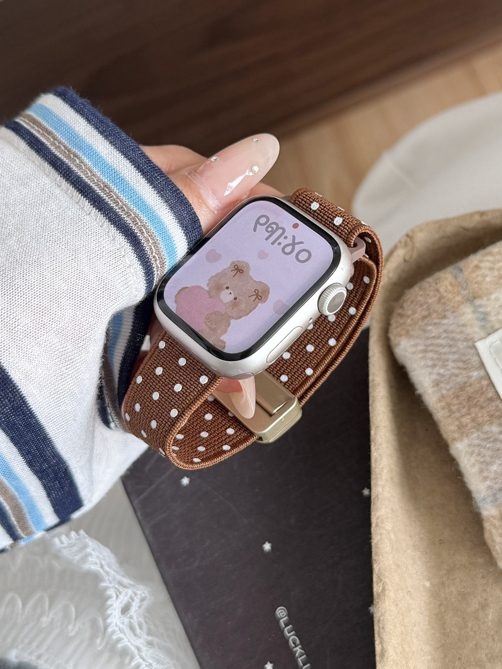 Polka Dot Nylon Watch Band for Apple Watch — Magnetic Clasp, Soft Stretchy Knit, Fits 38–49mm