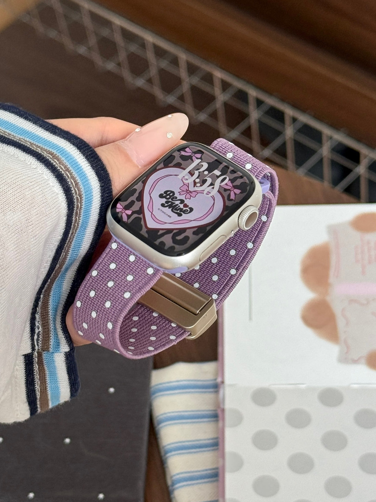 Polka Dot Nylon Watch Band for Apple Watch — Magnetic Clasp, Soft Stretchy Knit, Fits 38–49mm