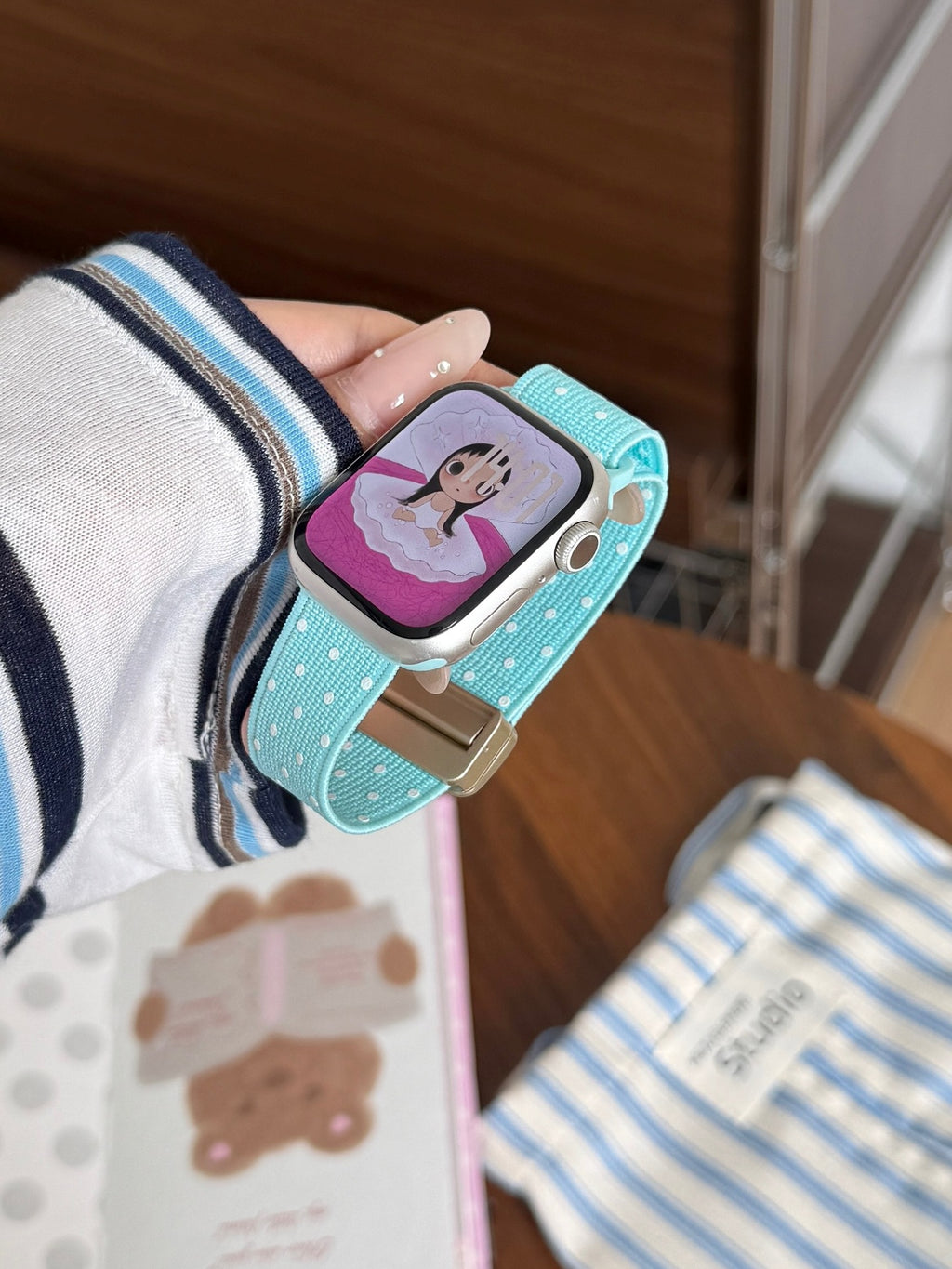 Polka Dot Nylon Watch Band for Apple Watch — Magnetic Clasp, Soft Stretchy Knit, Fits 38–49mm