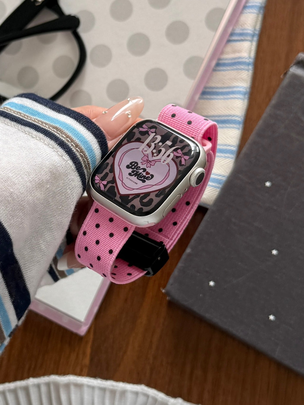 Polka Dot Nylon Watch Band for Apple Watch — Magnetic Clasp, Soft Stretchy Knit, Fits 38–49mm