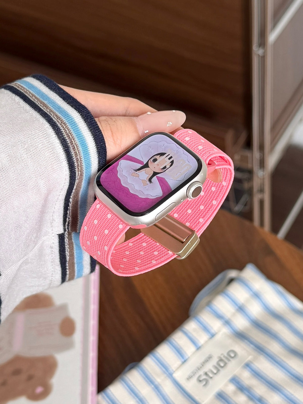 Polka Dot Nylon Watch Band for Apple Watch — Magnetic Clasp, Soft Stretchy Knit, Fits 38–49mm