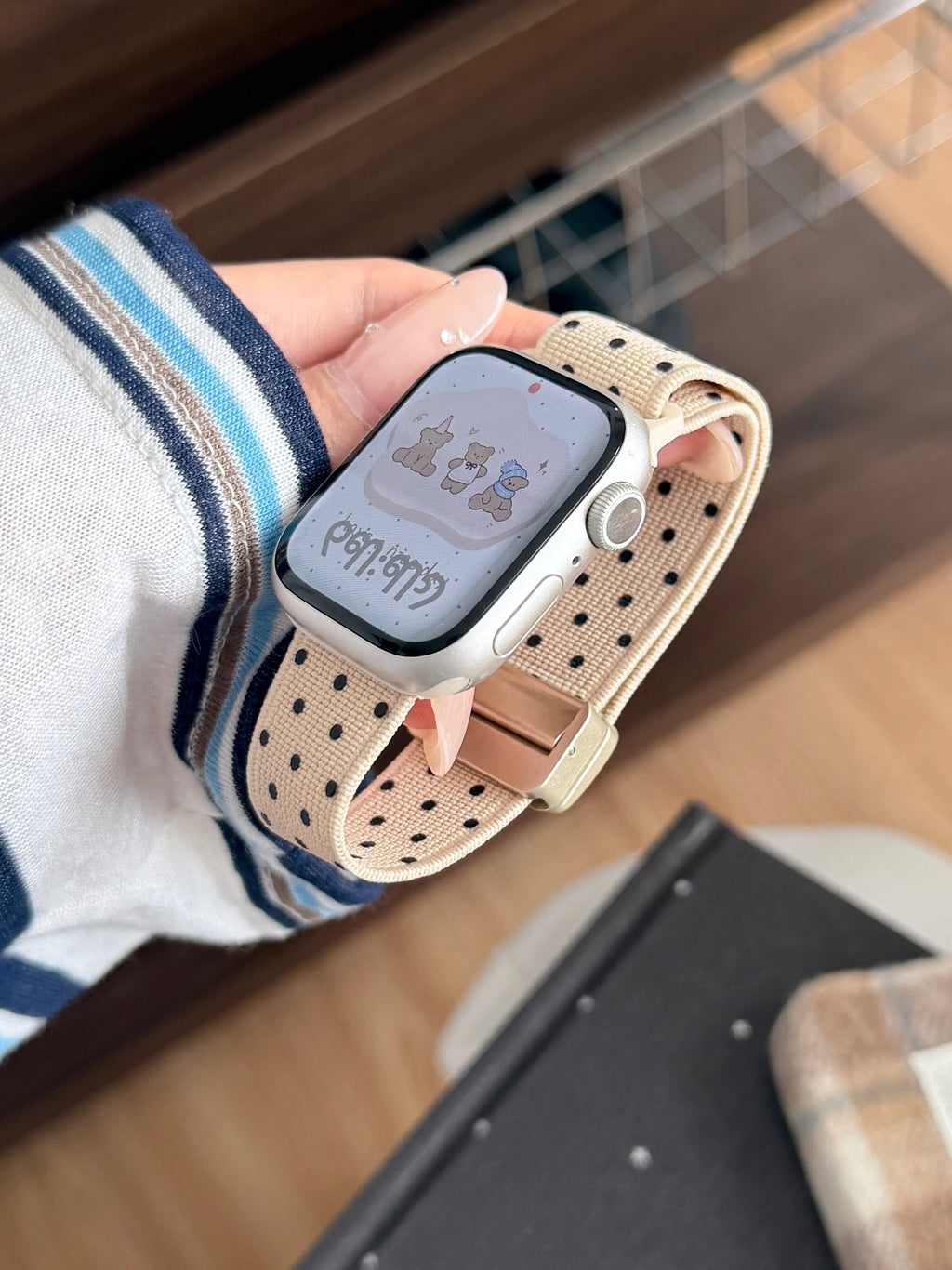 Polka Dot Nylon Watch Band for Apple Watch — Magnetic Clasp, Soft Stretchy Knit, Fits 38–49mm