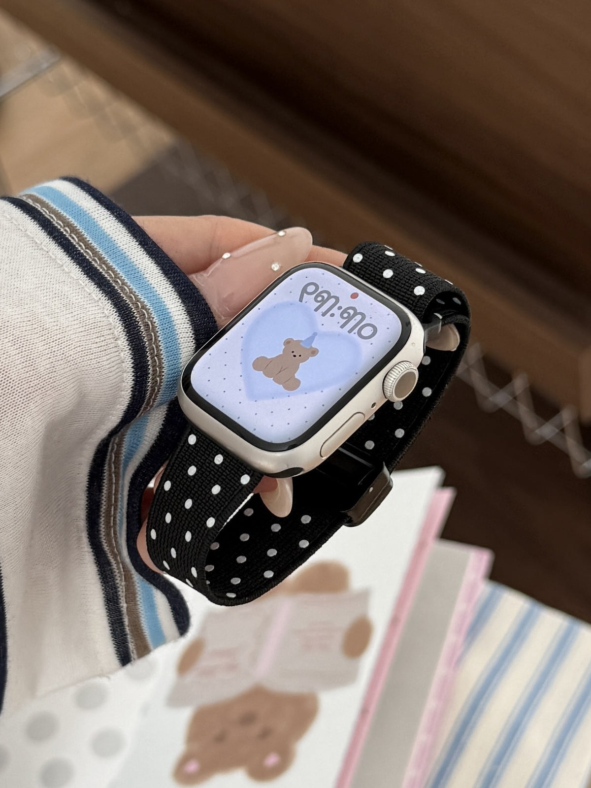 Polka Dot Nylon Watch Band for Apple Watch — Magnetic Clasp, Soft Stretchy Knit, Fits 38–49mm