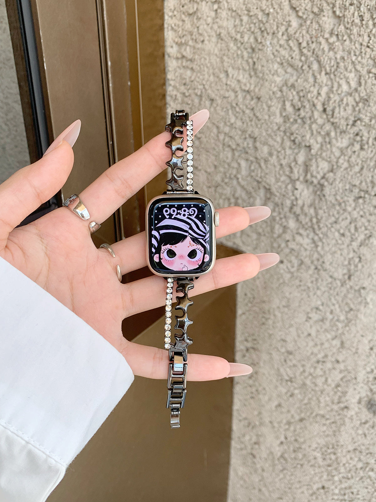 Star Rhinestone Metal Watch Band for Apple Watch — Bling Chain Bracelet Style, 4 Colors, Fits 38–49mm