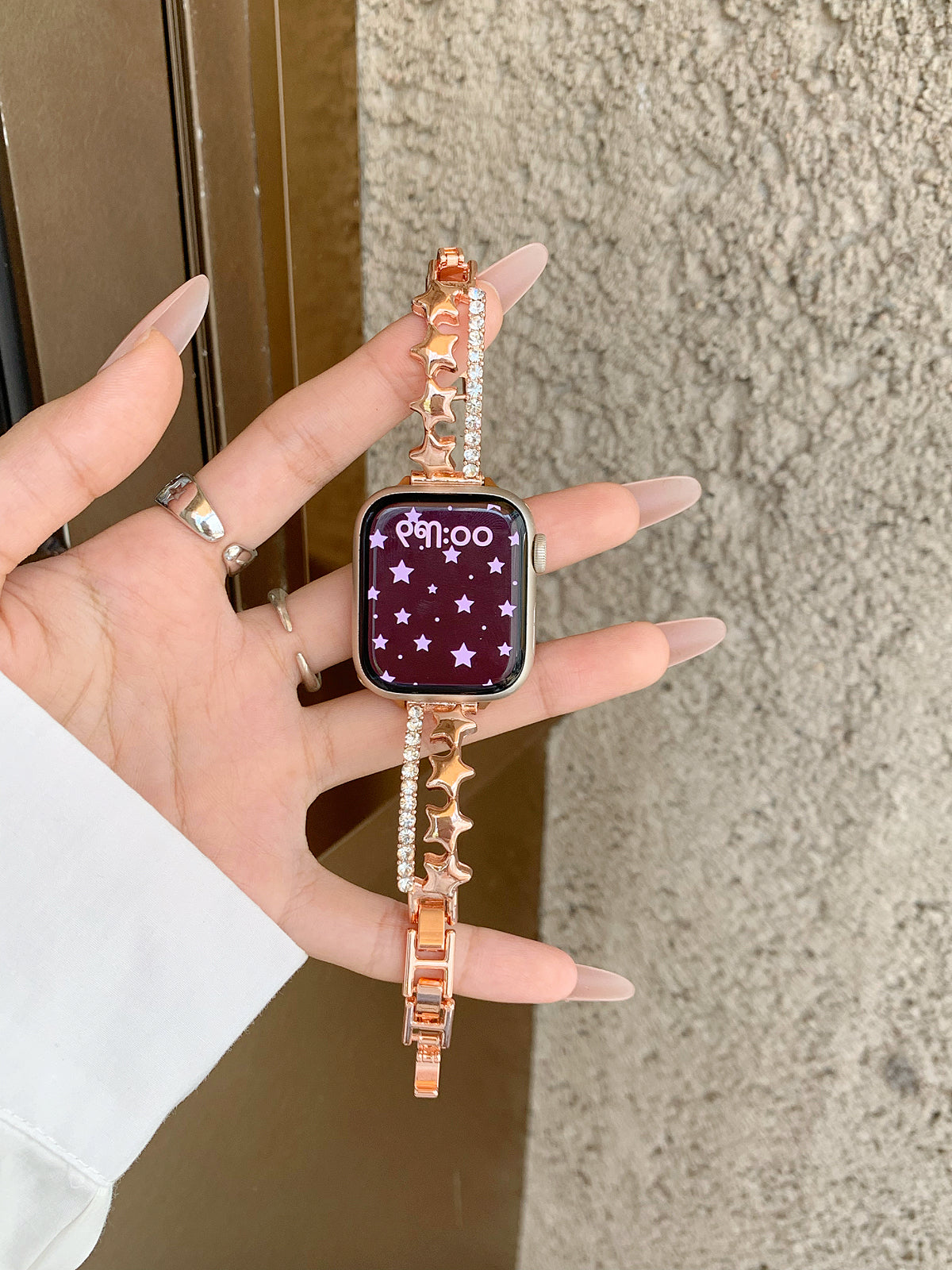 Star Rhinestone Metal Watch Band for Apple Watch — Bling Chain Bracelet Style, 4 Colors, Fits 38–49mm