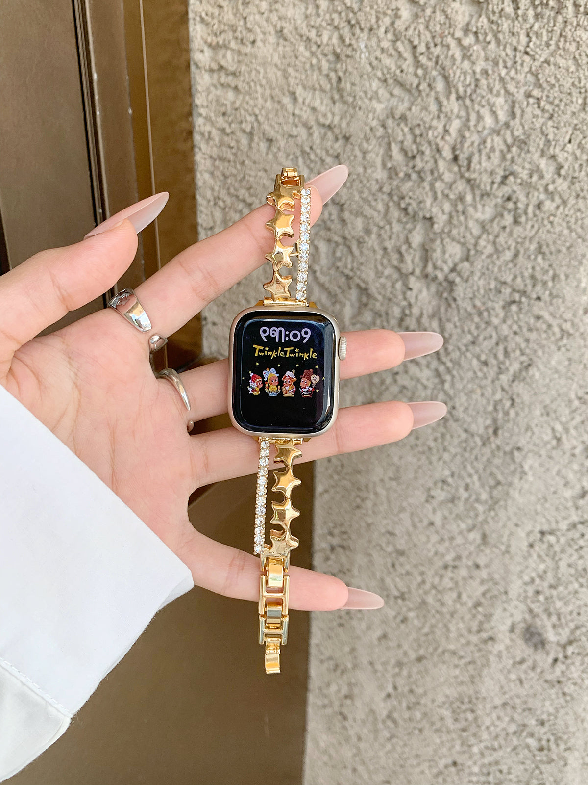 Star Rhinestone Metal Watch Band for Apple Watch — Bling Chain Bracelet Style, 4 Colors, Fits 38–49mm