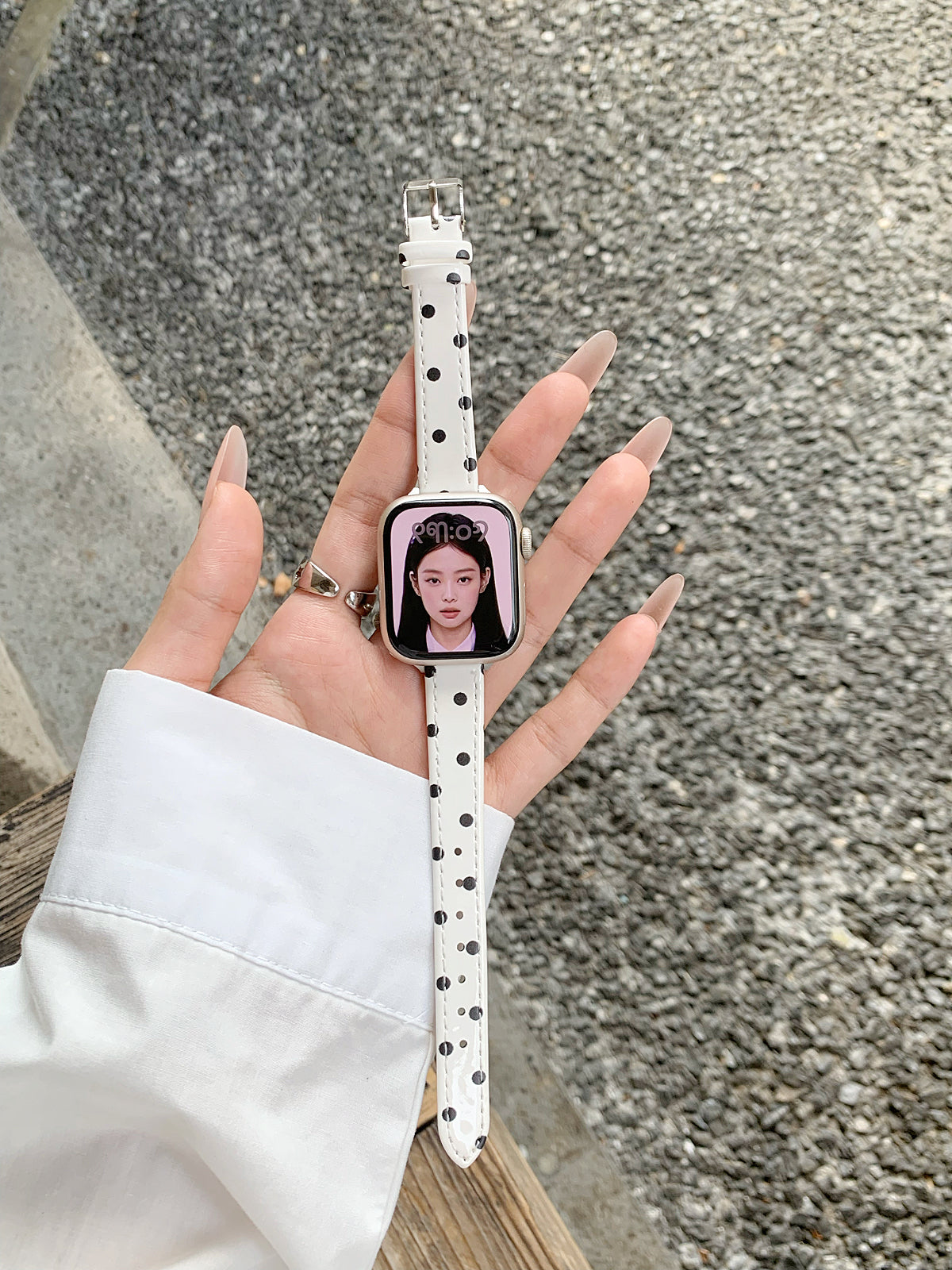 Bracelle Polka Dot Leather Band for Apple Watch — Slim Glossy Strap, 4 Colors, 38–49mm