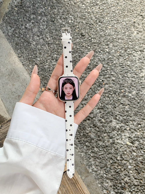 Bracelle Polka Dot Leather Band for Apple Watch — Slim Glossy Strap, 4 Colors, 38–49mm
