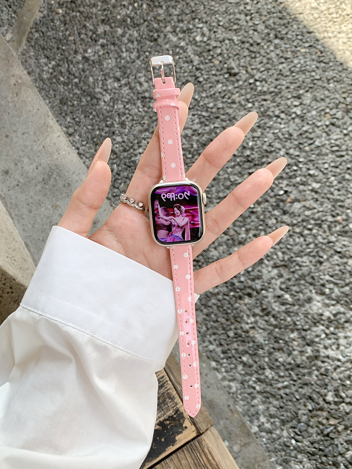 Bracelle Polka Dot Leather Band for Apple Watch — Slim Glossy Strap, 4 Colors, 38–49mm