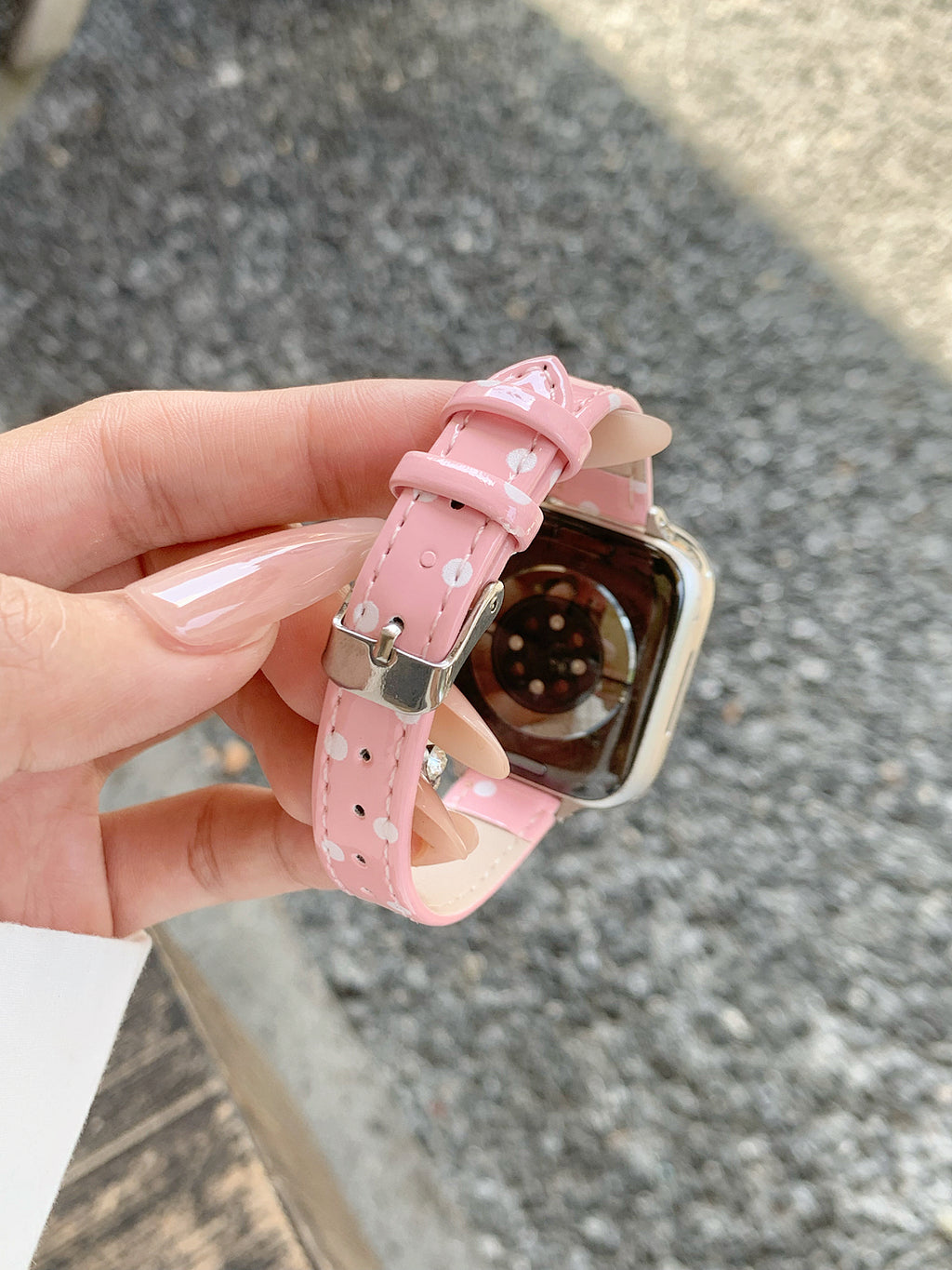 Bracelle Polka Dot Leather Band for Apple Watch — Slim Glossy Strap, 4 Colors, 38–49mm