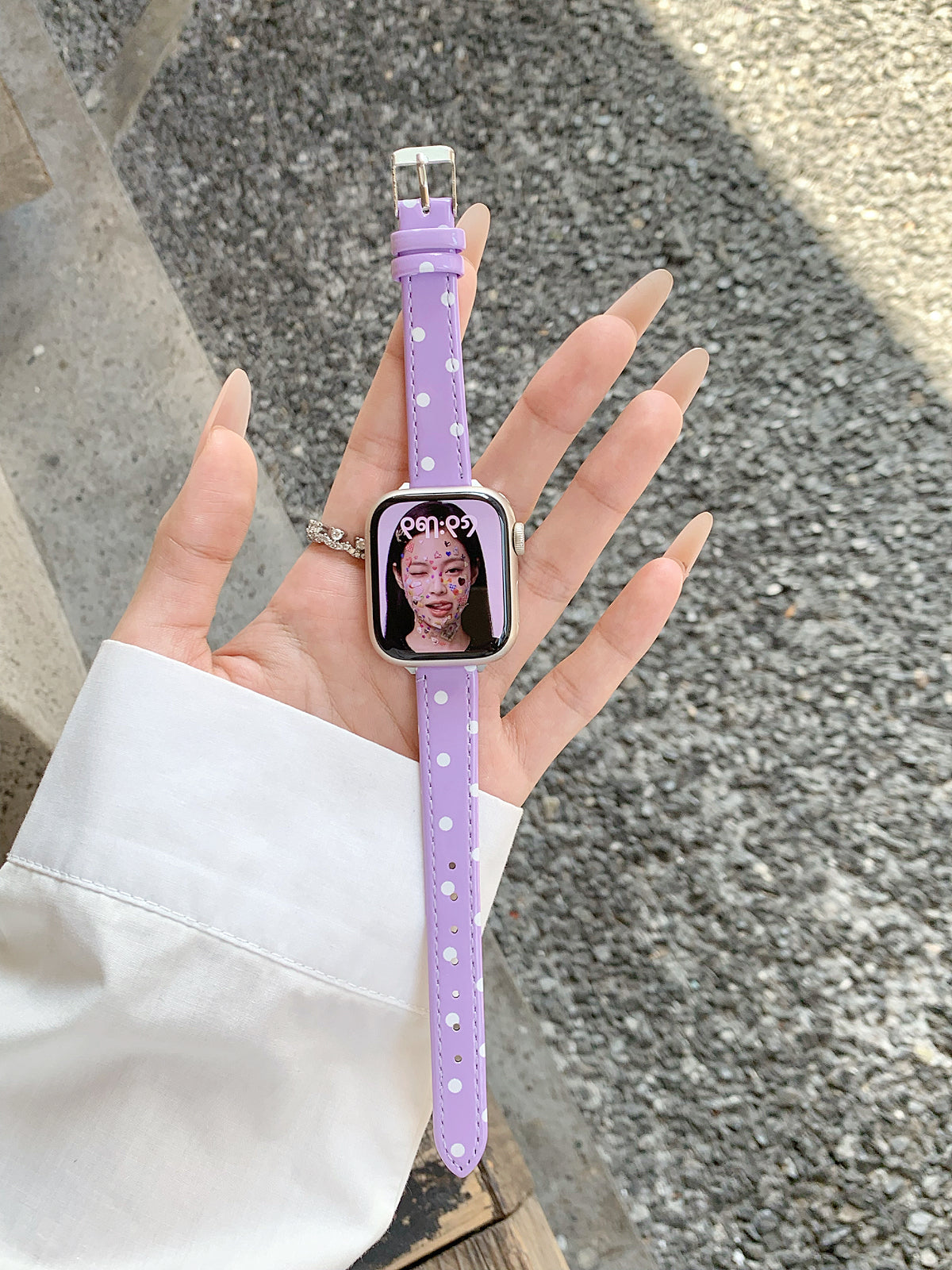 Bracelle Polka Dot Leather Band for Apple Watch — Slim Glossy Strap, 4 Colors, 38–49mm