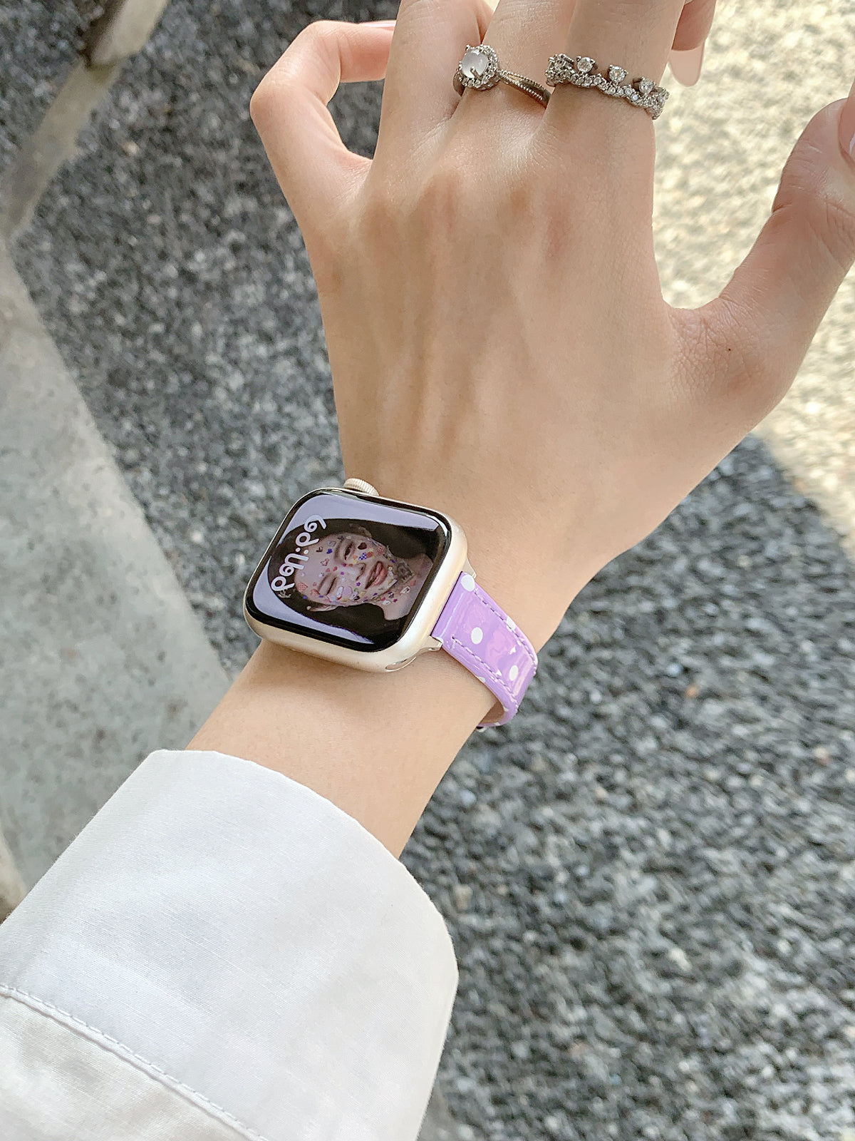 Bracelle Polka Dot Leather Band for Apple Watch — Slim Glossy Strap, 4 Colors, 38–49mm
