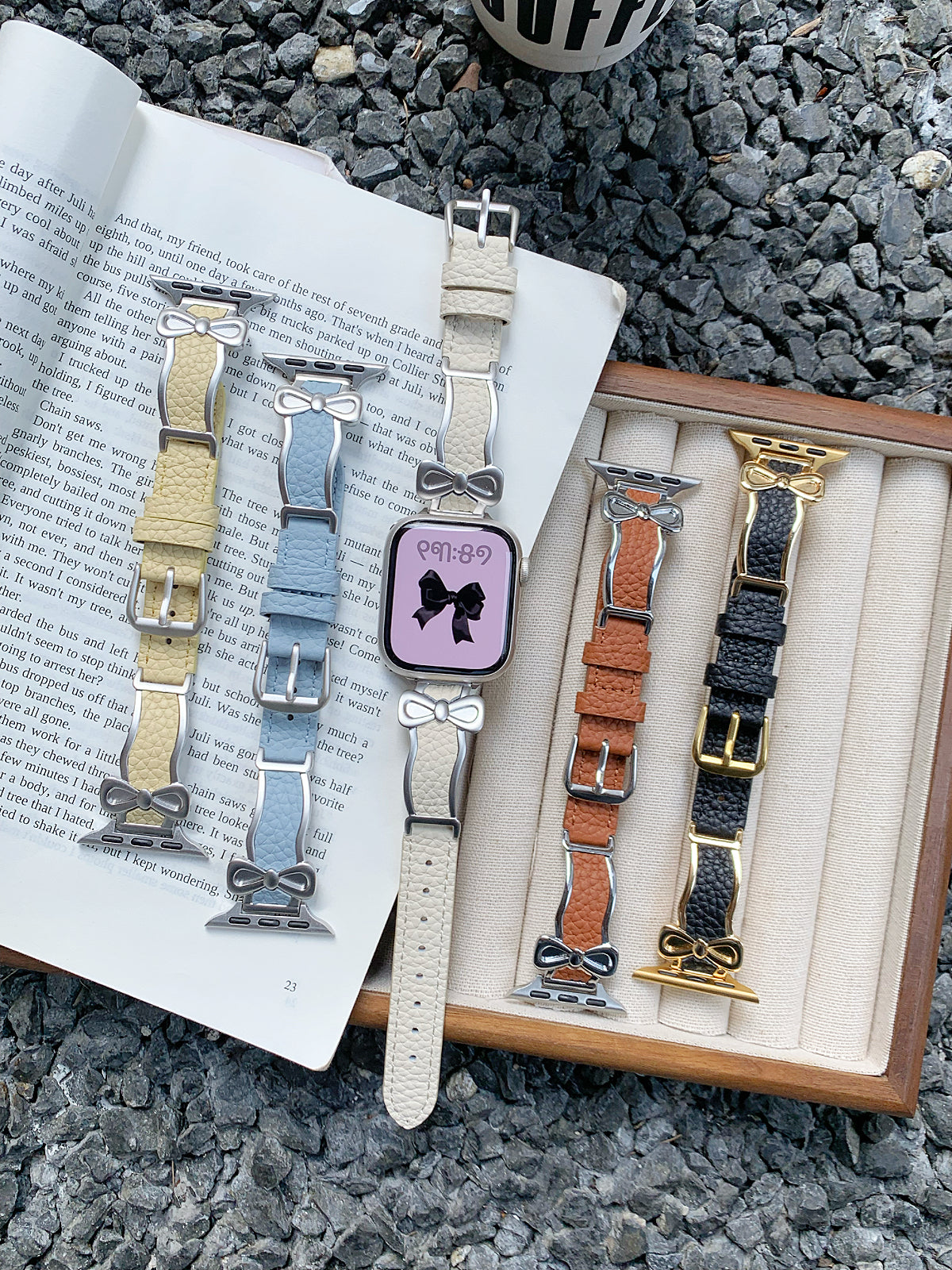 Bracelle Bow-Link Leather Band for Apple Watch — Balletcore Slim Strap, 5 Colors, 38–49mm