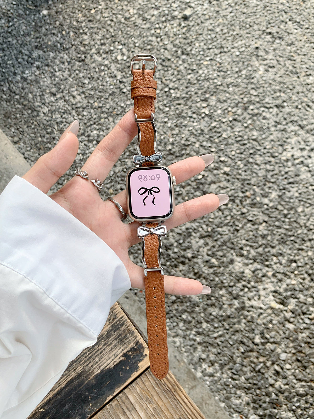 Bracelle Bow-Link Leather Band for Apple Watch — Balletcore Slim Strap, 5 Colors, 38–49mm