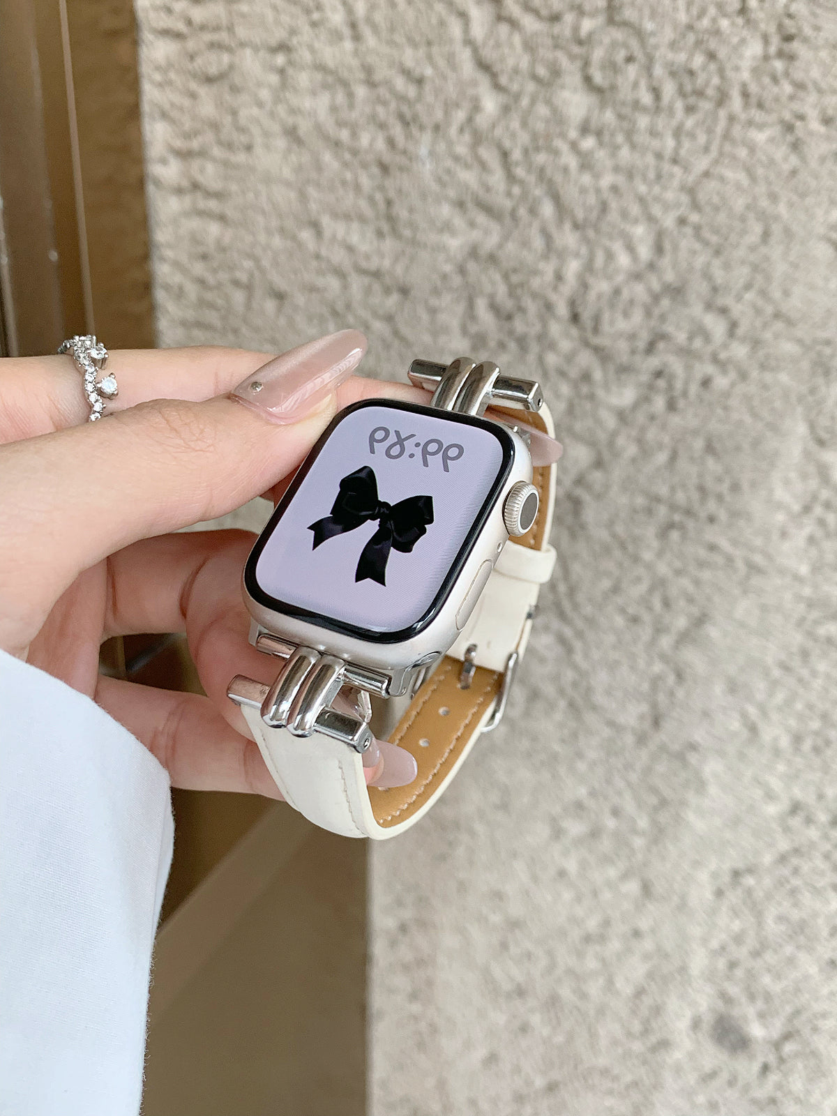 Bracelle Leather Band for Apple Watch with Polished Metal Lugs — Dress Watch Style, 4 Colors, 38–49mm