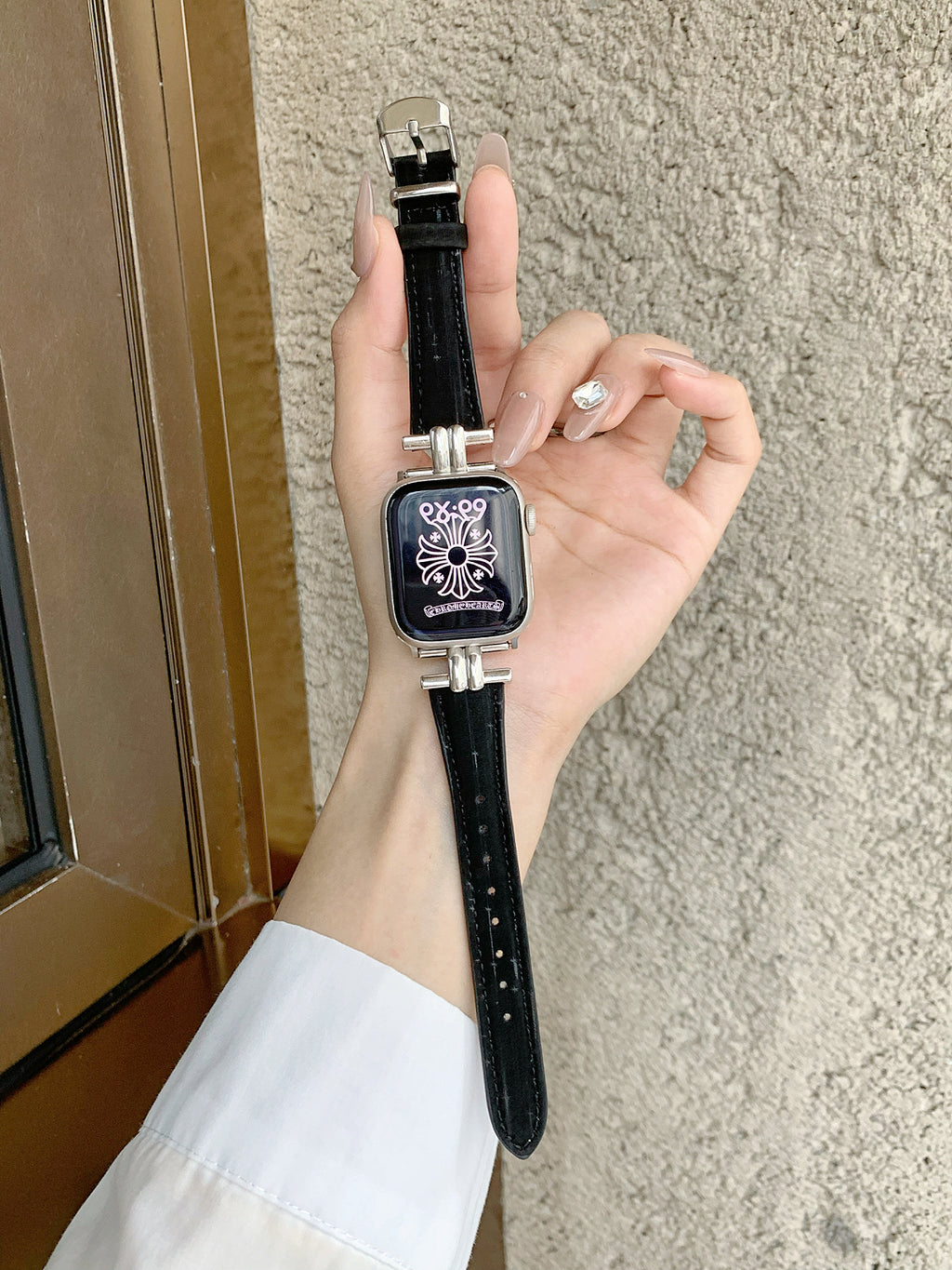 Bracelle Leather Band for Apple Watch with Polished Metal Lugs — Dress Watch Style, 4 Colors, 38–49mm