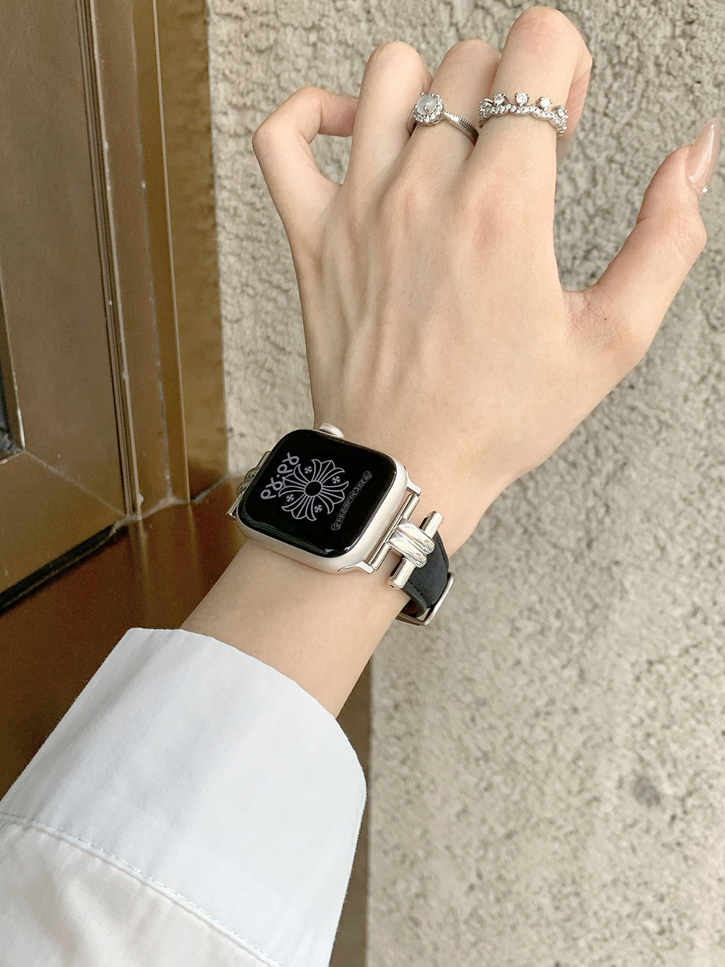 Bracelle Leather Band for Apple Watch with Polished Metal Lugs — Dress Watch Style, 4 Colors, 38–49mm