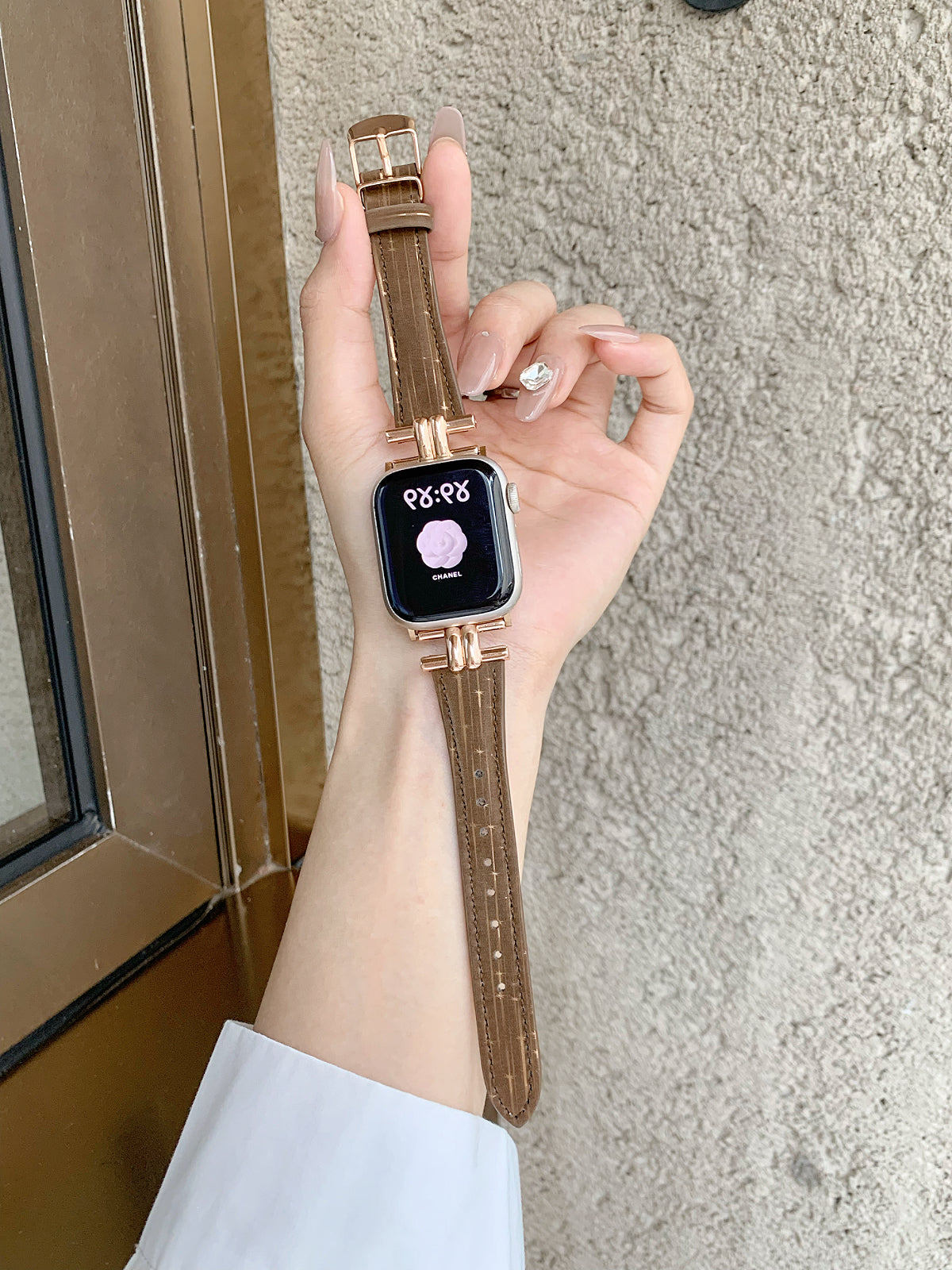 Bracelle Leather Band for Apple Watch with Polished Metal Lugs — Dress Watch Style, 4 Colors, 38–49mm