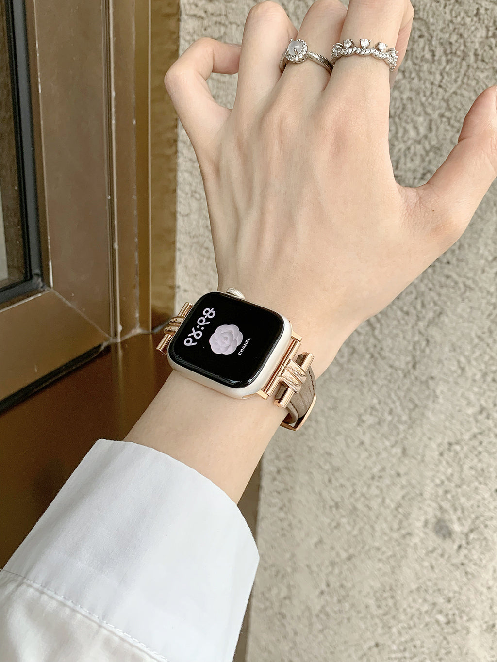 Bracelle Leather Band for Apple Watch with Polished Metal Lugs — Dress Watch Style, 4 Colors, 38–49mm