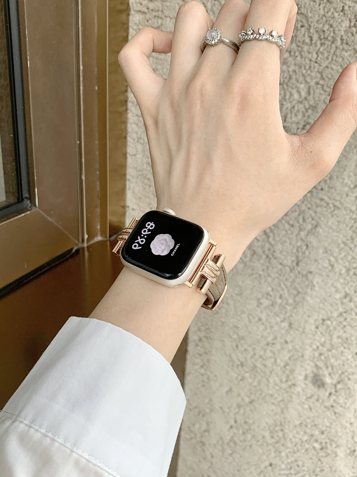 Bracelle Leather Band for Apple Watch with Polished Metal Lugs — Dress Watch Style, 4 Colors, 38–49mm