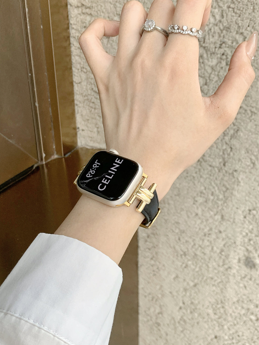 Bracelle Leather Band for Apple Watch with Polished Metal Lugs — Dress Watch Style, 4 Colors, 38–49mm