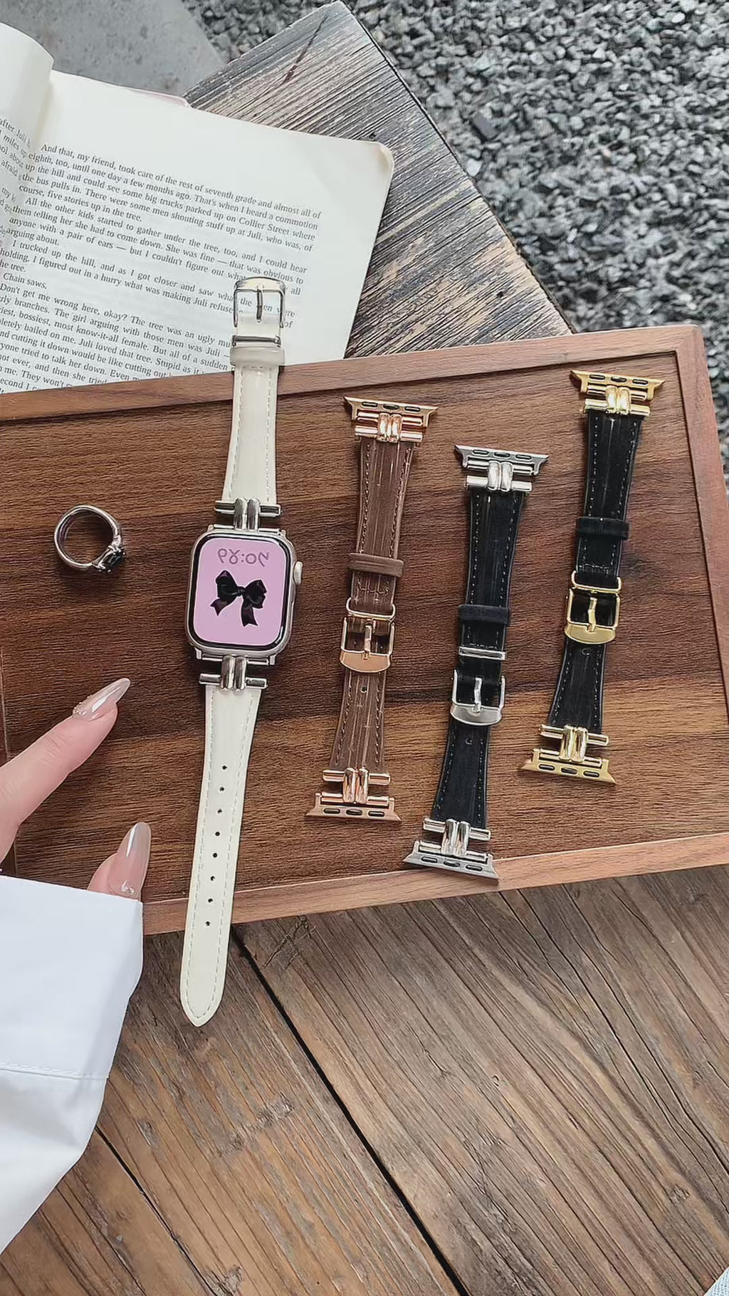 Bracelle Leather Band for Apple Watch with Polished Metal Lugs — Dress Watch Style, 4 Colors, 38–49mm
