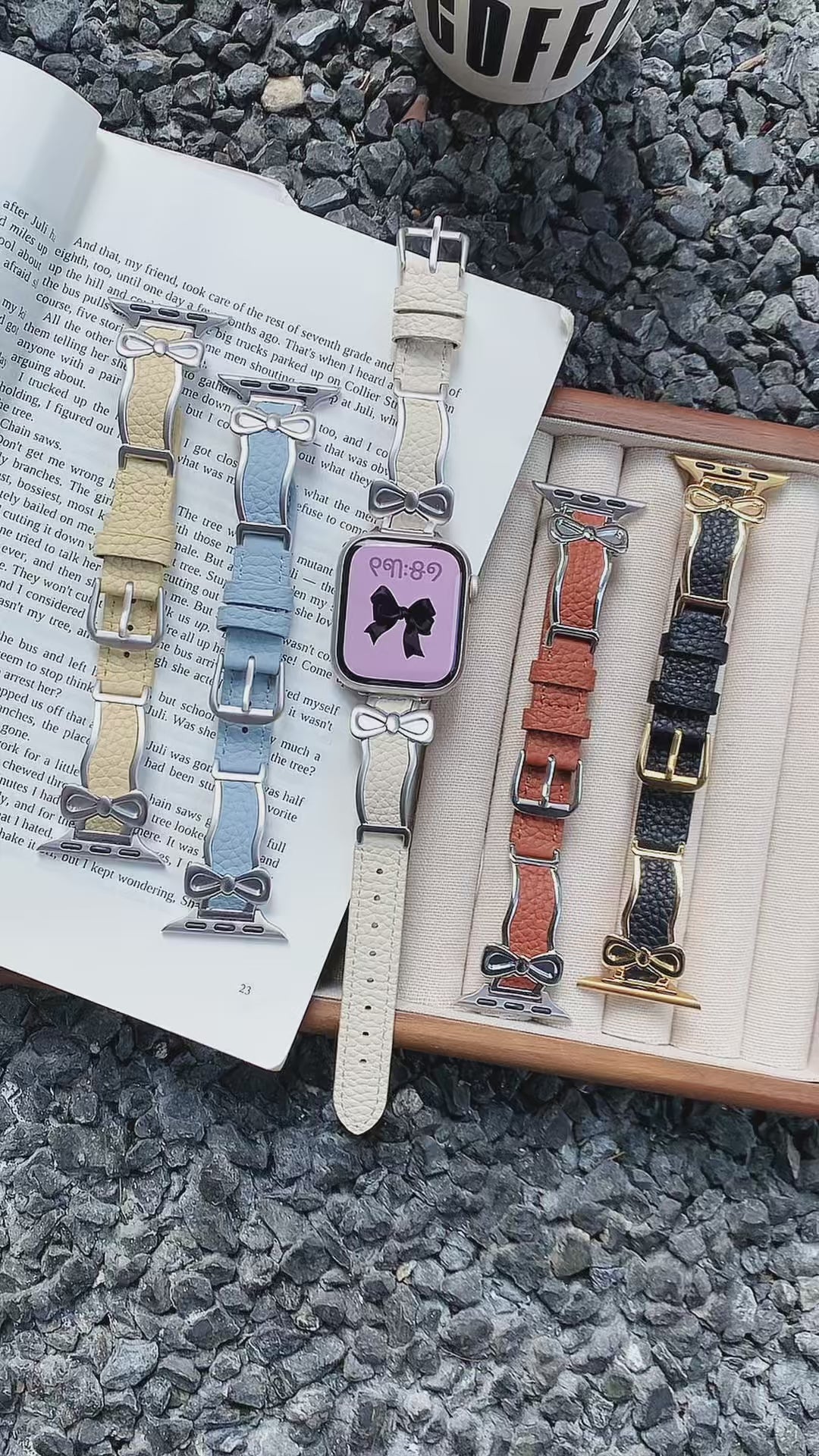 Bracelle Bow-Link Leather Band for Apple Watch — Balletcore Slim Strap, 5 Colors, 38–49mm